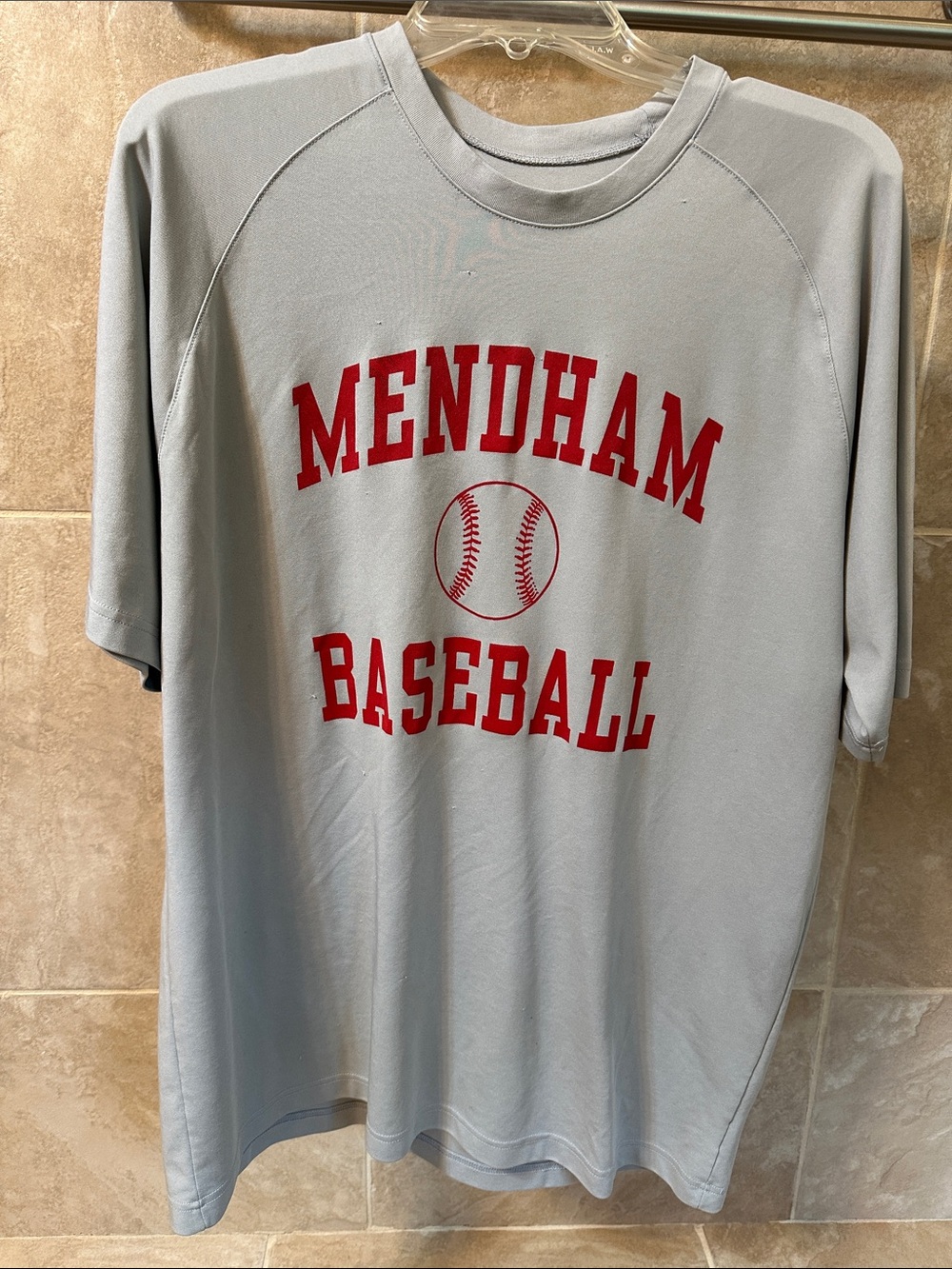 Sport-Tek Light Gray Mendham Baseball Jersey with Red Chest Logo Size XL